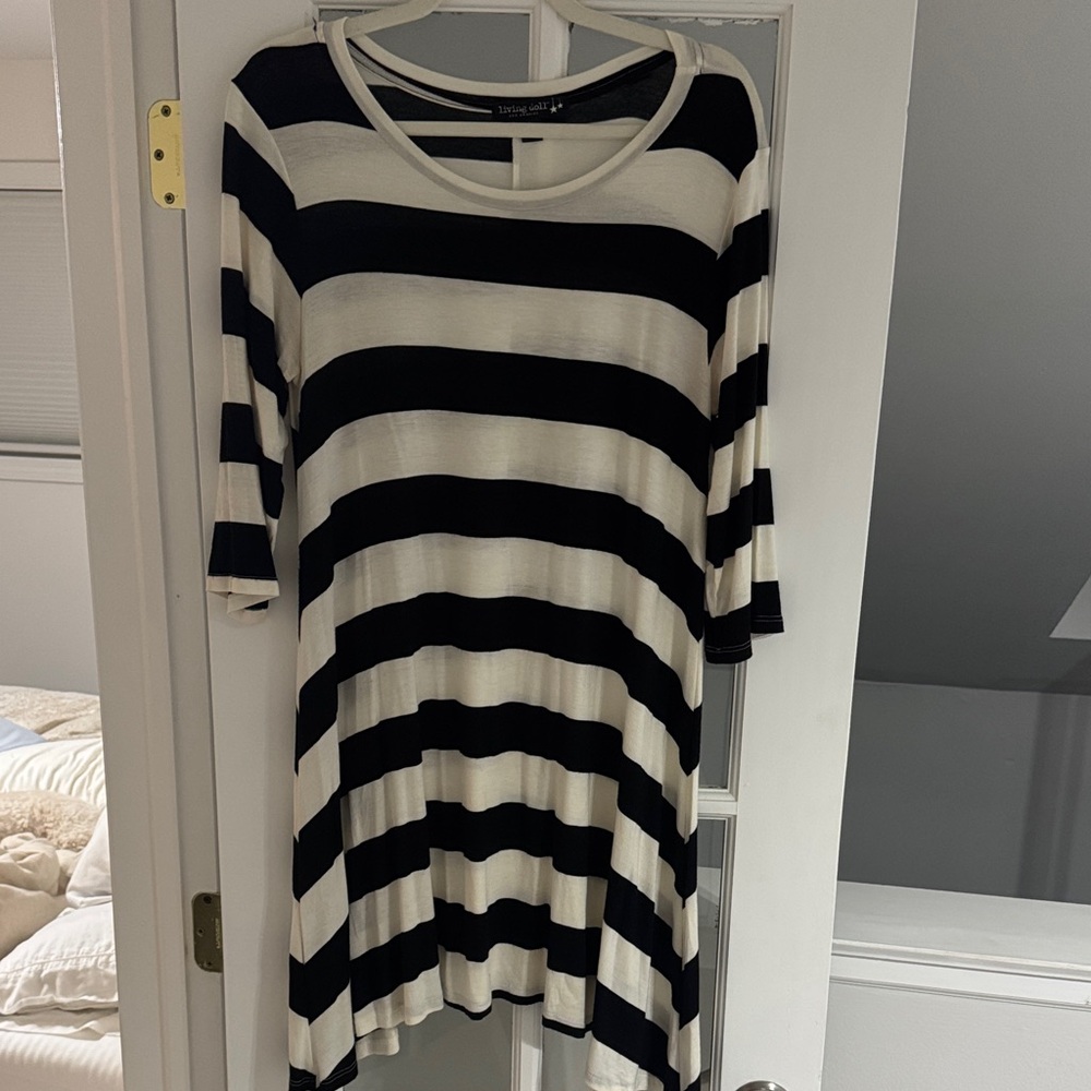 Long Sleeve Living Doll Black and White Asymmetrical Dress